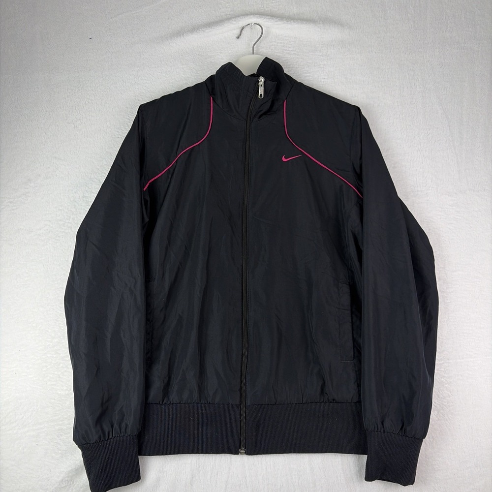Nike The Athletic Dept Windbreaker Jacket Women's XL Black Lined Logo Mock Neck